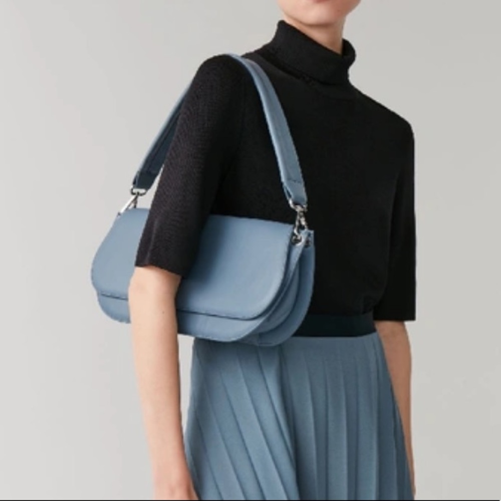 COS Leather Shoulder Bag In Blue | Muted Blue